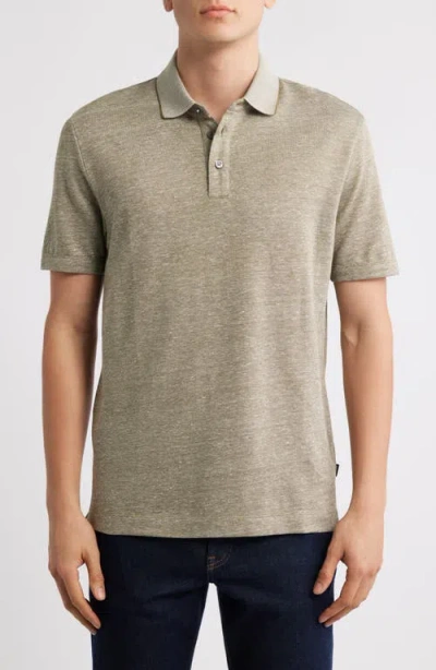 Hugo Boss Boss Press Cotton And Linen Polo In Dark Green