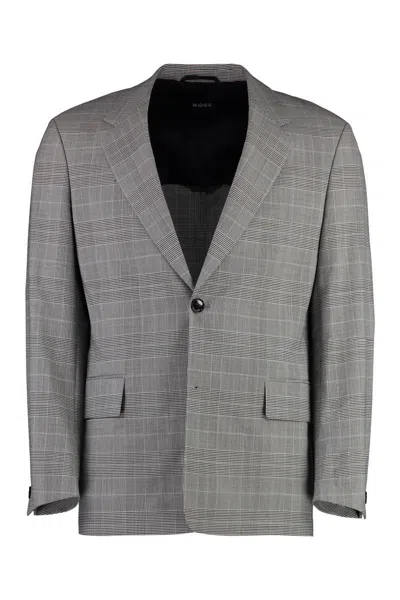 Hugo Boss Boss Prince Of Wales Checked Jacket In Grey
