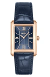 Hugo Boss Boss Principle Dress Leather Strap Watch, 28mm X 7.8mm In Blue