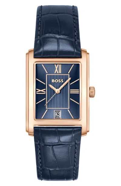 Hugo Boss Boss Principle Dress Leather Strap Watch, 28mm X 7.8mm In Blue