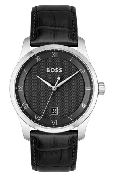 HUGO BOSS BOSS PRINCIPLE LEATHER STRAP WATCH, 41MM