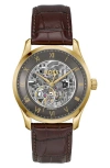 Hugo Boss Boss Principle Skeleton Automatic Leather Strap Watch, 41mm In Gray