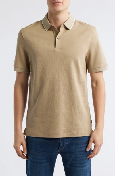 Hugo Boss Boss Prout Tipped Cotton Piqué Polo In Light Beige