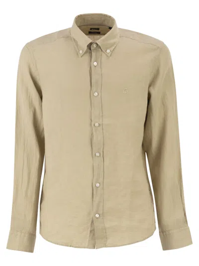 Hugo Boss Boss Pure Linen Regular Fit Shirt With Button-down Collar In Neutral