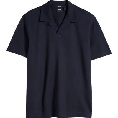 Hugo Boss Boss Pye Camp Collar Cotton Polo In Dark Blue