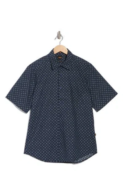 Hugo Boss Boss Rash Short Sleeve Button-up Shirt In Blue