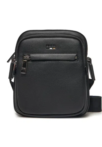 Hugo Boss Zair Zip Leather Crossbody Bag In Black