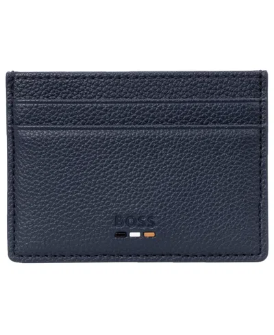 Hugo Boss Boss Ray_s Card N. Minimalist 5-slot Faux Leather Card Case In Open Blue