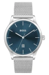 Hugo Boss Boss Reason Quartz Mesh Strap Watch, 43mm In Blue Sunray