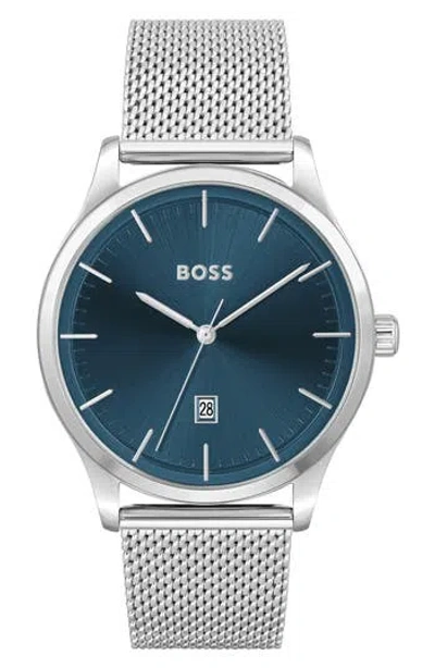 Hugo Boss Boss Reason Quartz Mesh Strap Watch, 43mm In Blue Sunray