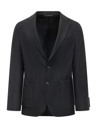 Hugo Boss Boss Recycled Wool-blend Blazer Jacket In Dark Blue