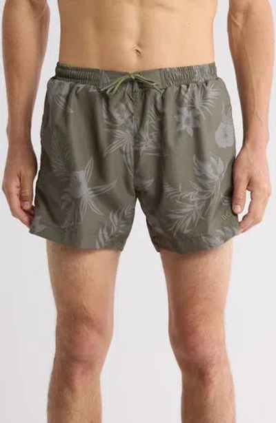 Hugo Boss Boss Reeve Tropical Floral Swim Trunks In Beige/khaki