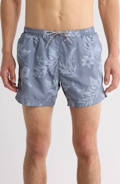 Hugo Boss Boss Reeve Tropical Floral Swim Trunks In Silver/grey