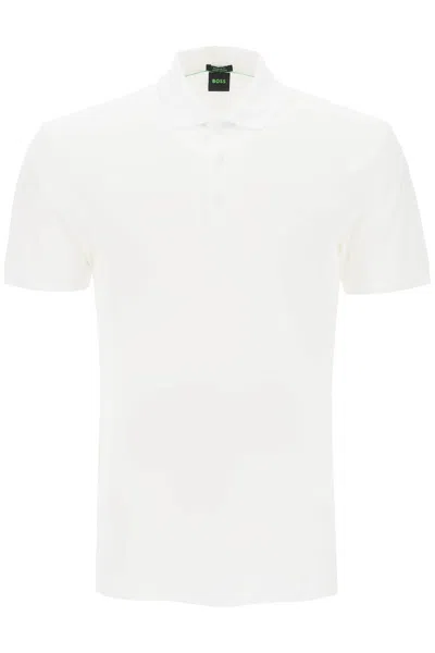 Hugo Boss Regular-fit Polo Shirt In Silk And Cotton In Light Beige
