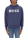 Hugo Boss Boss Relaxed Fit Cotton Hooded Sweatshirt In Blue