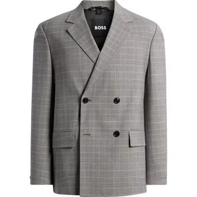 Hugo Boss Boss Relaxed Fit Glen Plaid Wool Blend Sport Coat In Black