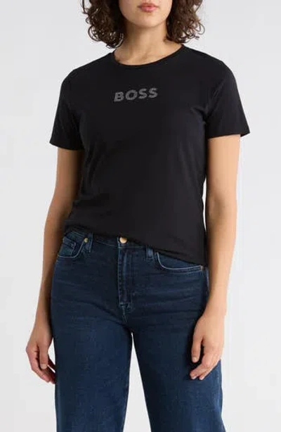 Hugo Boss Boss Rhinestone Logo T-shirt In Black
