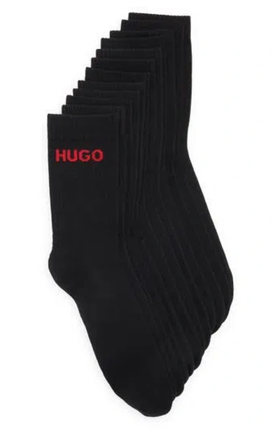 Hugo Boss Boss Rib Logo 6-pack Crew Socks In Black
