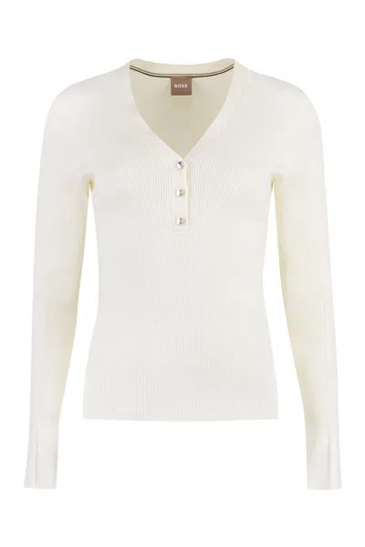 Hugo Boss Boss Ribbed Sweater In White