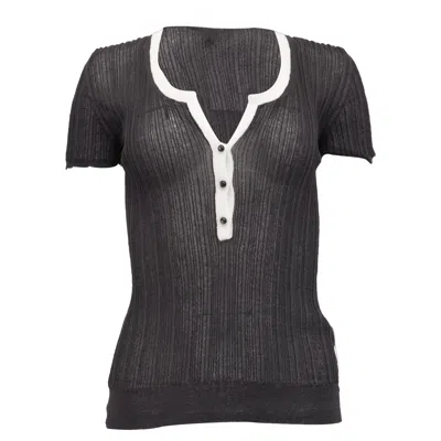 Pre-owned Hugo Boss Boss Ribbed-knit Short Sleeve Top In Black Viscose