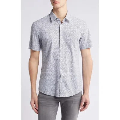 Hugo Boss Boss Roan Floral Short Sleeve Stretch Button-up Shirt In Medium Grey