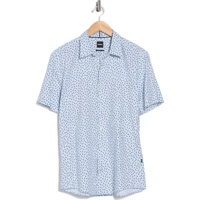 Hugo Boss Boss Roan Geo Print Short Sleeve Button-up Shirt In Blue