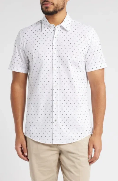 Hugo Boss Boss Roan Ken Slim Fit Short Sleeve Stretch Button-up Shirt In Medium Beige