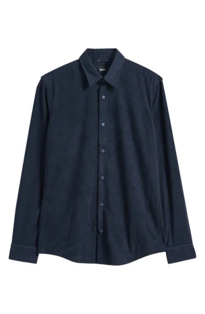 Hugo Boss Boss Roan Stretch Corduroy Button-up Shirt In Blue