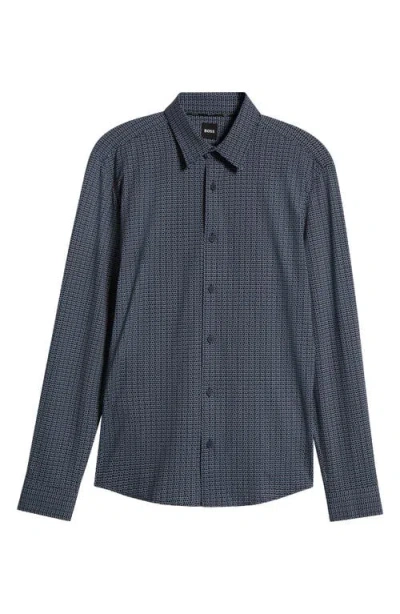 Hugo Boss Boss Roan Kent Geo Print Button-up Shirt In Dark Blue