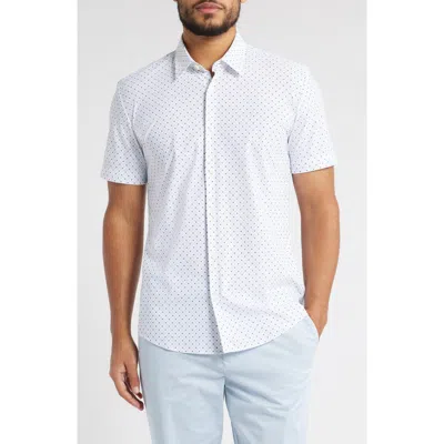Hugo Boss Boss Roan Kent Geo Print Short Sleeve Performance Button-up Shirt In Light Blue