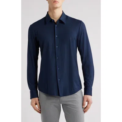 Hugo Boss Boss Roan Kent Knit Button-up Shirt In Dark Blue