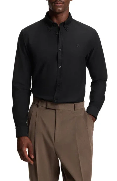 Hugo Boss Boss Roan Slim Fit Solid Cotton Button-down Shirt In Black