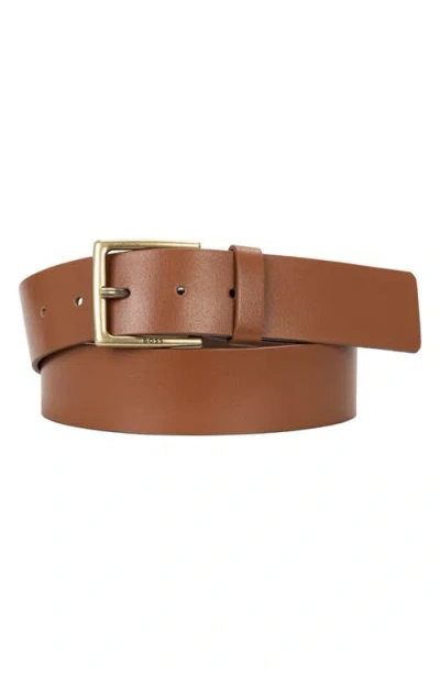 Hugo Boss Boss Rummi Leather Belt In Medium Brown