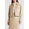 Hugo Boss Leather Jacket With Contrast Cuffs And Buttoned Closure In Sand Beige