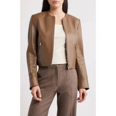 Hugo Boss Boss Sadenita Leather Jacket In Brown