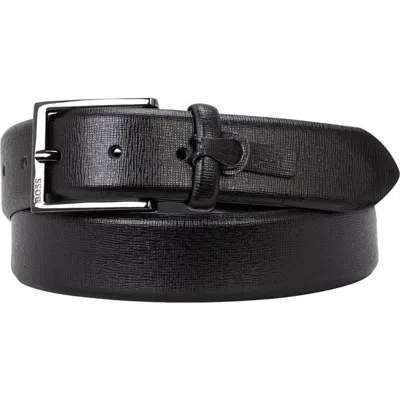 Hugo Boss Boss Saffiano Textured Leather Belt In Black