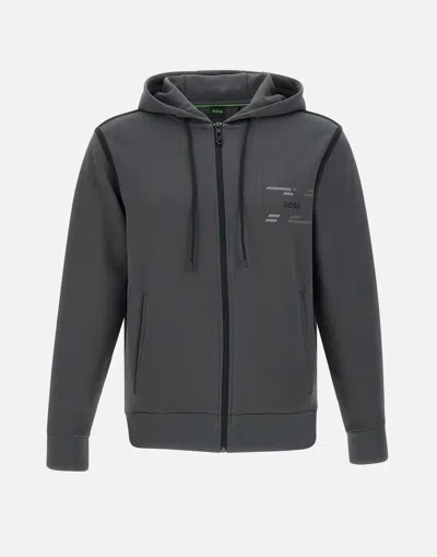 Hugo Boss Boss Saggy Tape Grey Hooded Sweatshirt In Brown