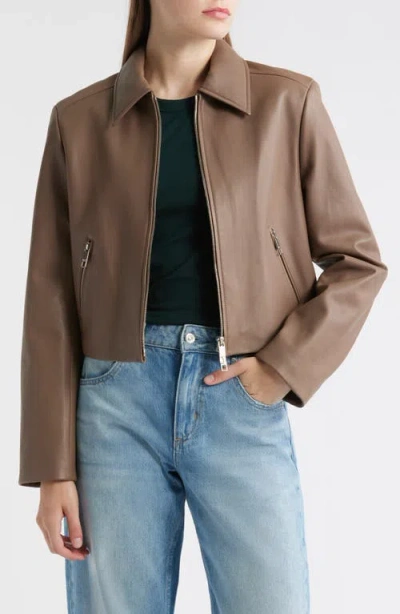Hugo Boss Boss Salerena Lambskin Leather Jacket In Brown