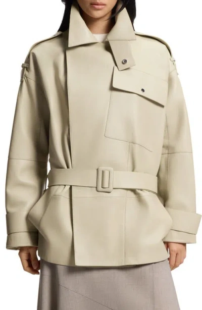 Hugo Boss Boss Satila Short Leather Trench Coat In Neutral
