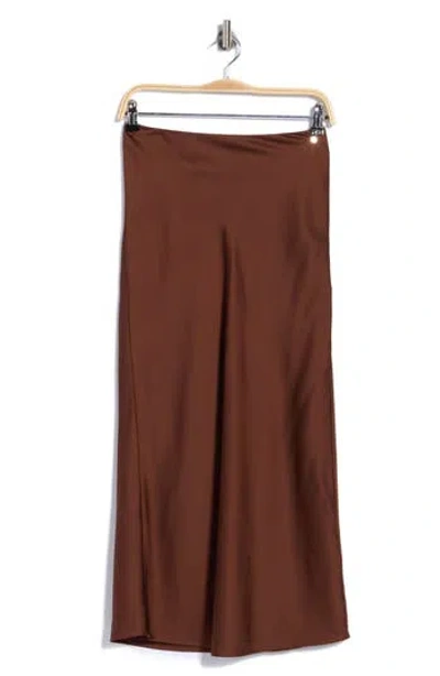 Hugo Boss Boss Satin Midi Skirt In Brown