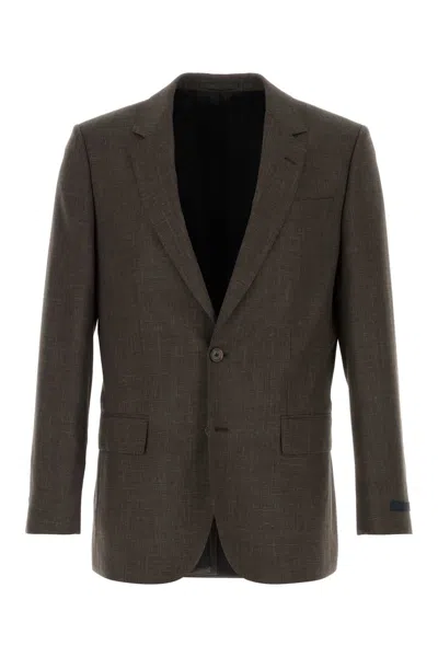 Hugo Boss Notched-lapels Single-breasted Blazer In Brown