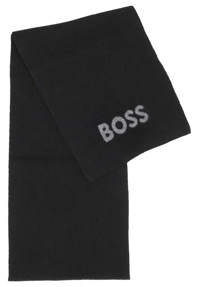 Hugo Boss Patterned Scarf In Black