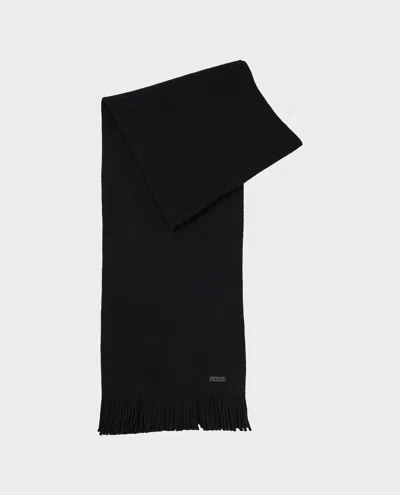 Hugo Boss Italian-made Wool Scarf With Logo Patch In Black
