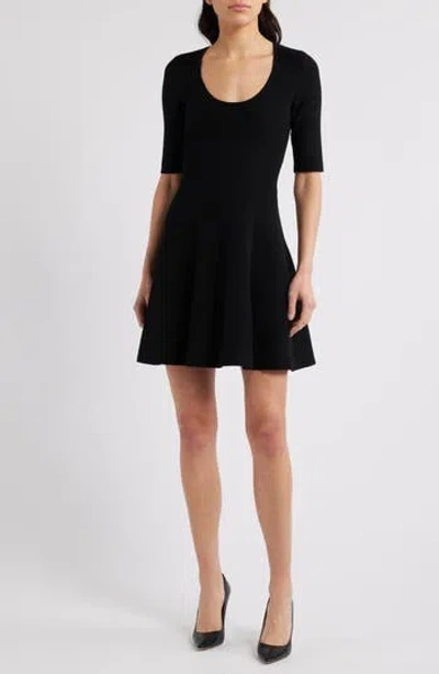 HUGO BOSS BOSS SCOOP NECK FIT & FLARE RIB DRESS
