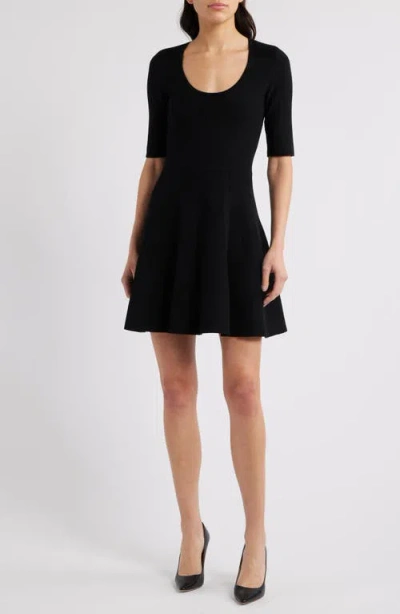 Hugo Boss Boss Scoop Neck Fit & Flare Rib Dress In Black