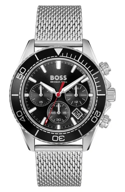 Hugo Boss Boss Sealiner Chronograph Mesh Strap Watch, 44mm In Black