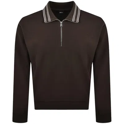 Hugo Boss Boss Seidler Quarter Zip Sweatshirt Brown
