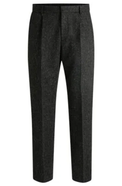 Hugo Boss Boss Selected By Beckham Patterned Wool-blend Trousers In Grey