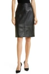 Hugo Boss Pencil Skirt In Leather With Feature Seaming In Black