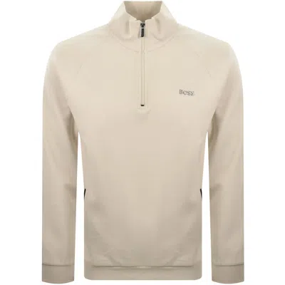 Hugo Boss Boss Sense Quarter Zip Sweatshirt Cream In White